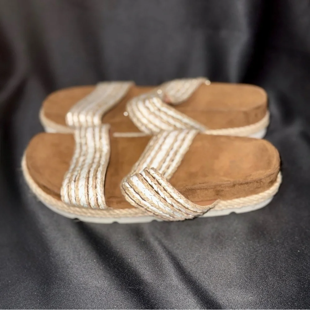 Time and Tru Tan Espadrille Slide Sandals